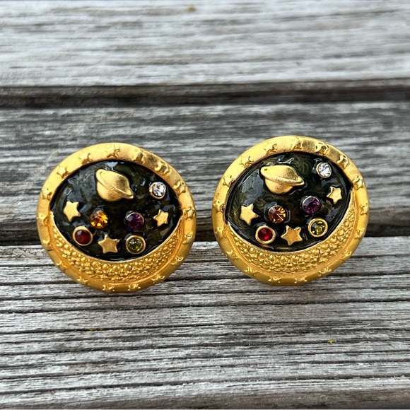 Other - Vintage Goldtone enamel and rhinestone cufflinks, for men or women